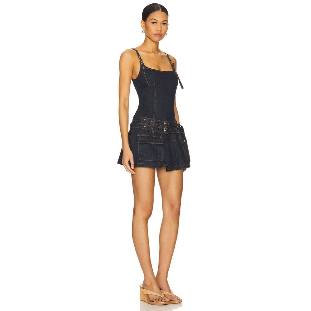 LIONESS x REVOLVE Biker Mini Dress in Indigo Blue Denim - Picture 2 of 3